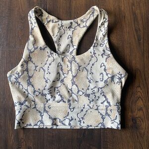 anthropologie allfenix white python cream racerback sports bra women’s small